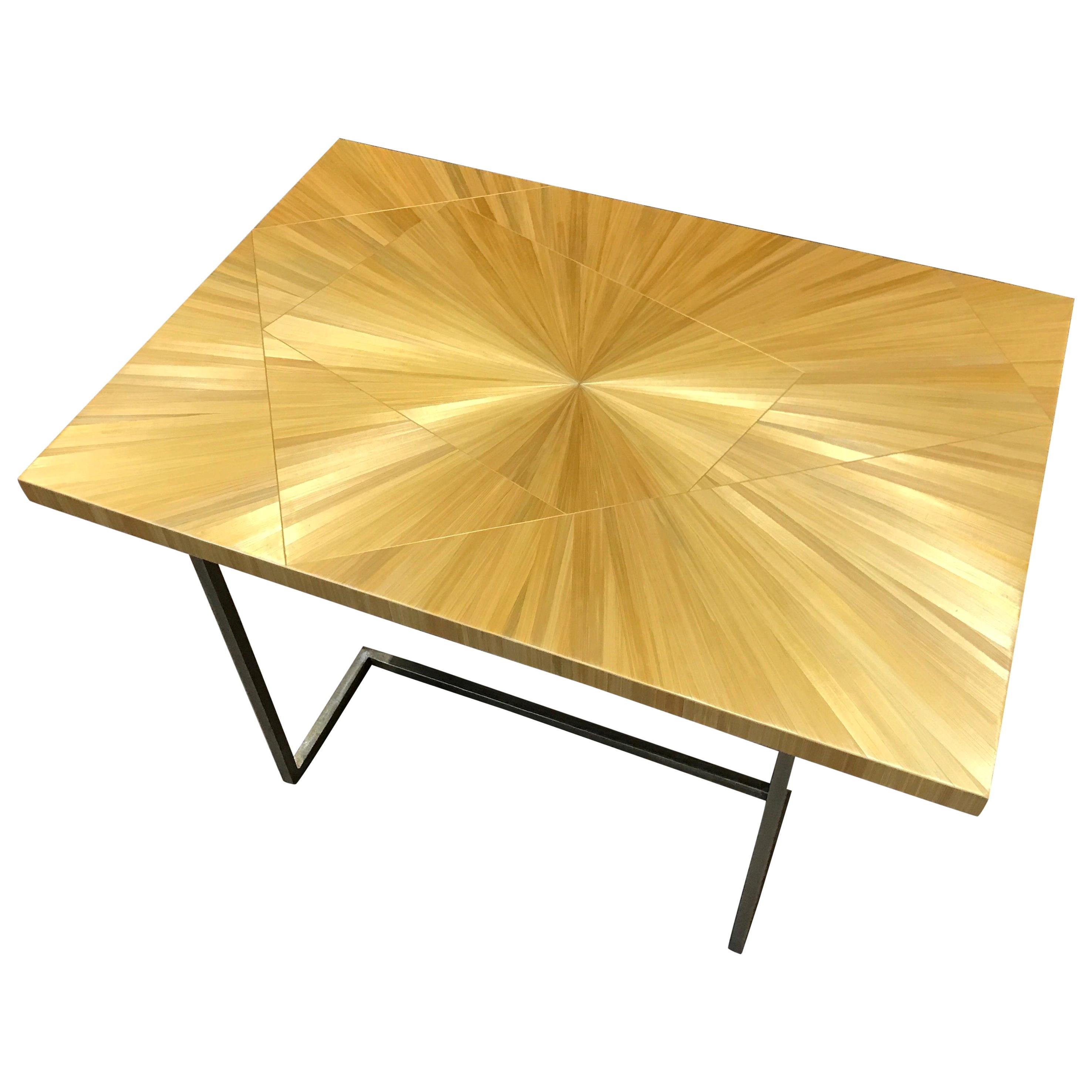 One of a Kind Gold Straw Marquetry Coffee Side Table, France For Sale