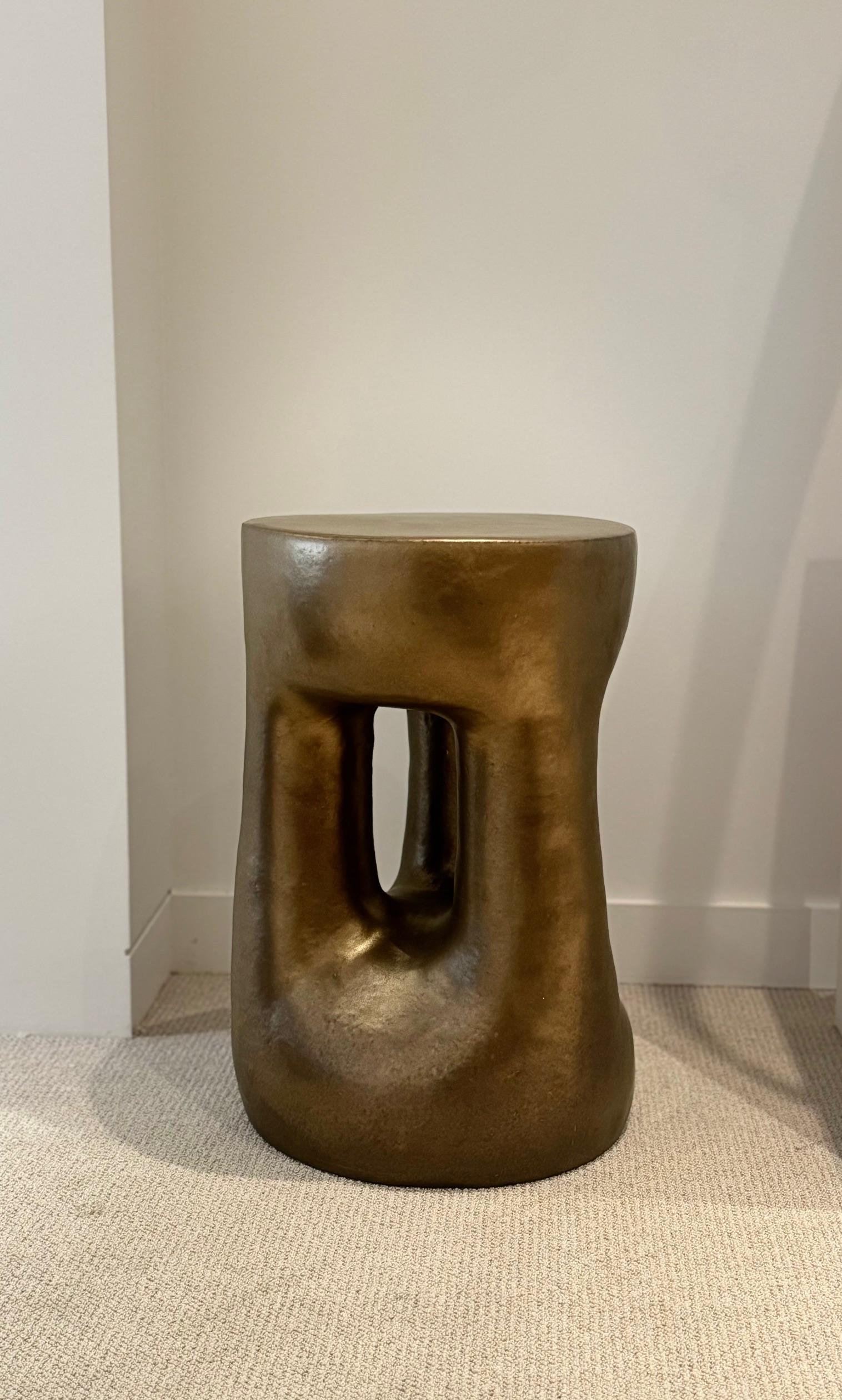 French One of a Kind Golden bronze Enamel Ceramic Stools or Side Tables Signed by Dalo For Sale