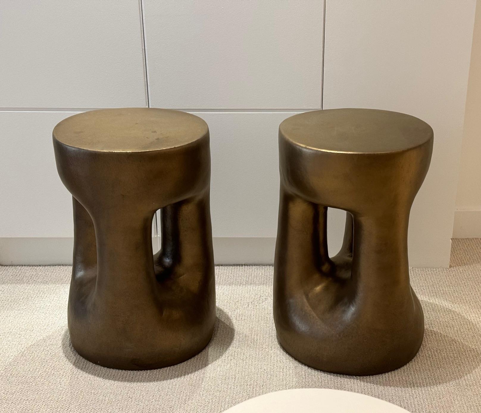 Contemporary One of a Kind Golden bronze Enamel Ceramic Stools or Side Tables Signed by Dalo For Sale