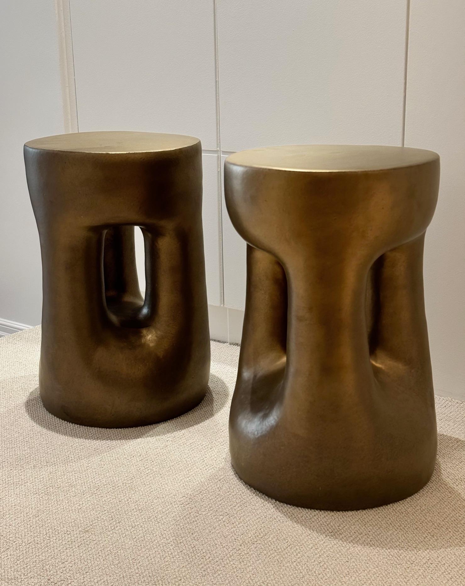 One of a Kind Golden bronze Enamel Ceramic Stools or Side Tables Signed by Dalo For Sale 1