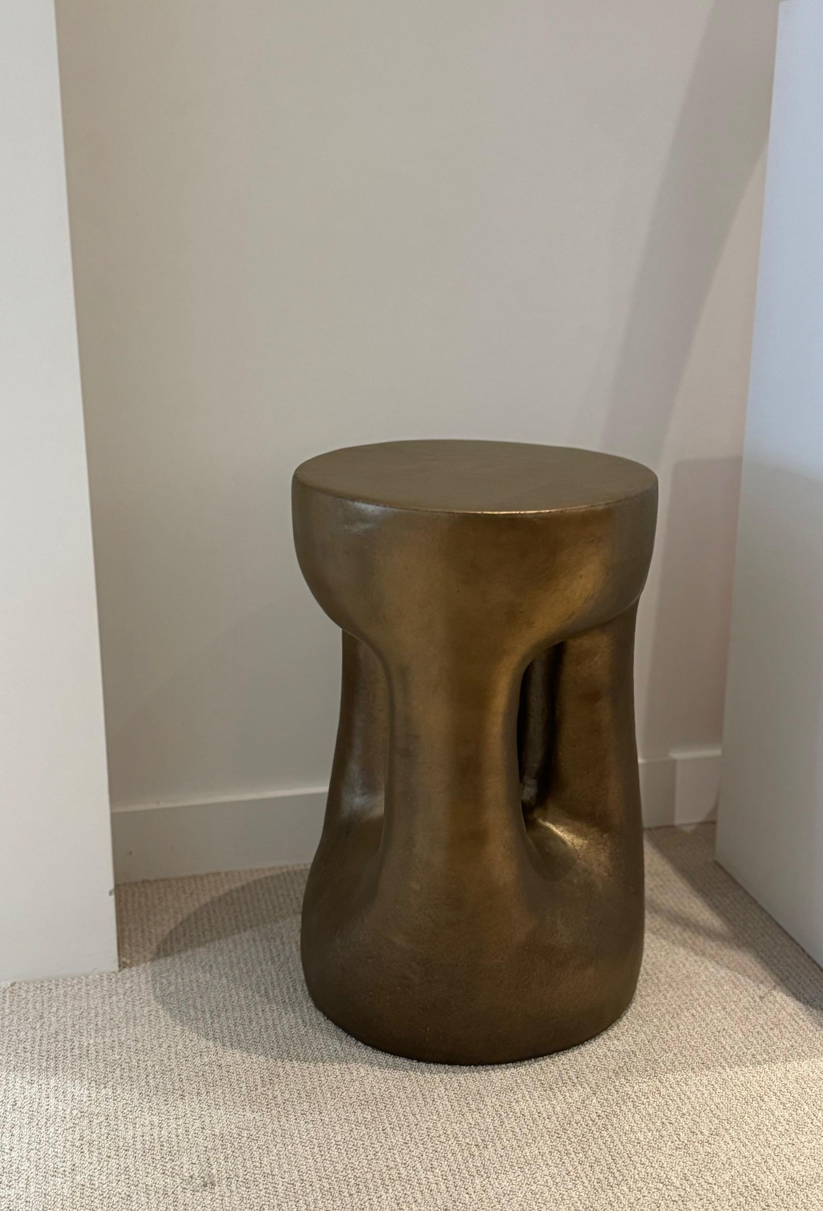 One of a Kind Golden bronze Enamel Ceramic Stools or Side Tables Signed by Dalo For Sale 3