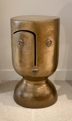 Tabouret ou table d'appoint unique en céramique émaillée dorée signé par Dalo