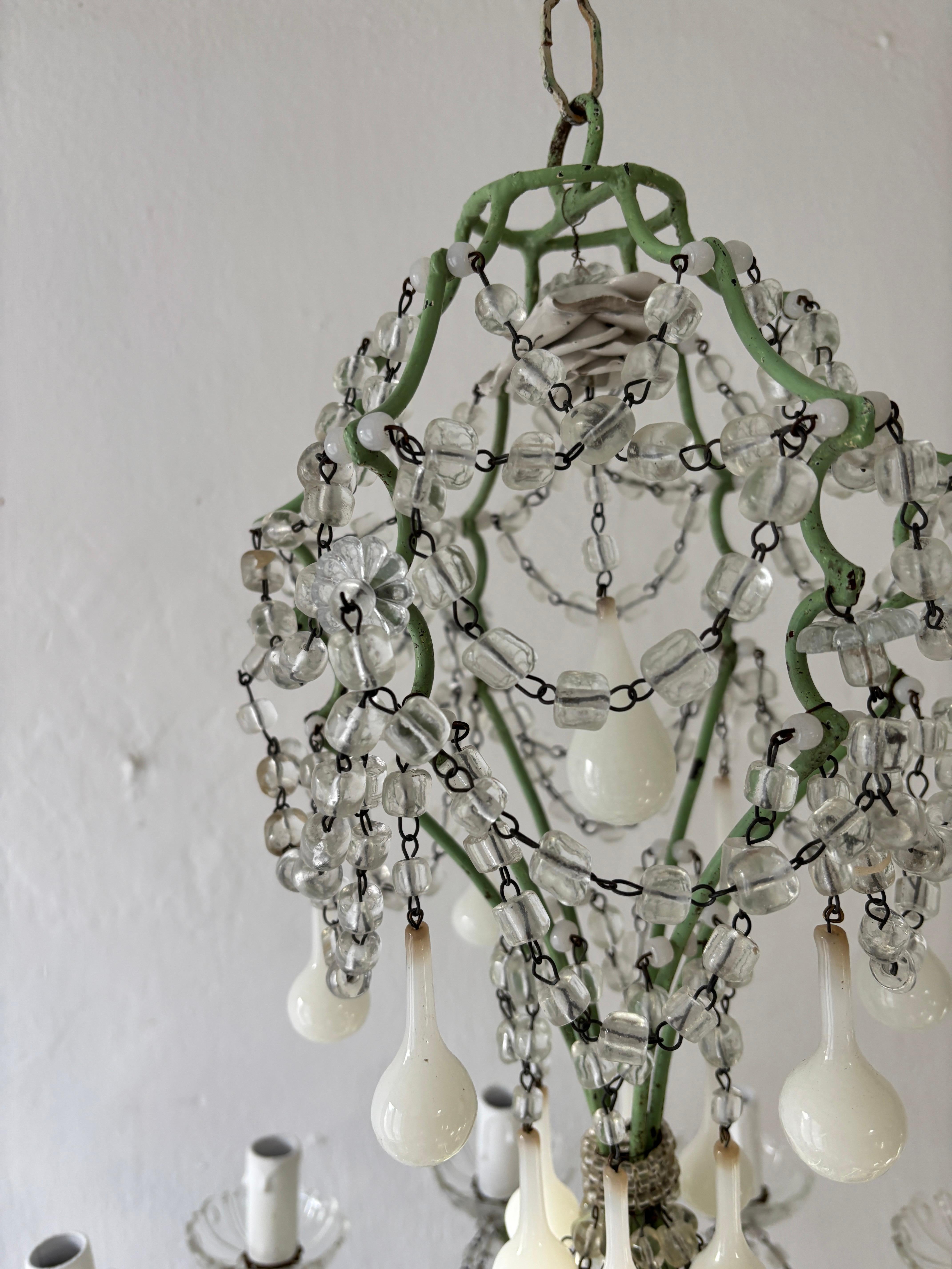 Lustre unique en cristal de chérubin avec roses opalines vertes et blanches 12 Lights en vente 4