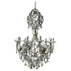 One of a kind Green and White Opaline Roses Cherub Crystal Chandelier 12 lights