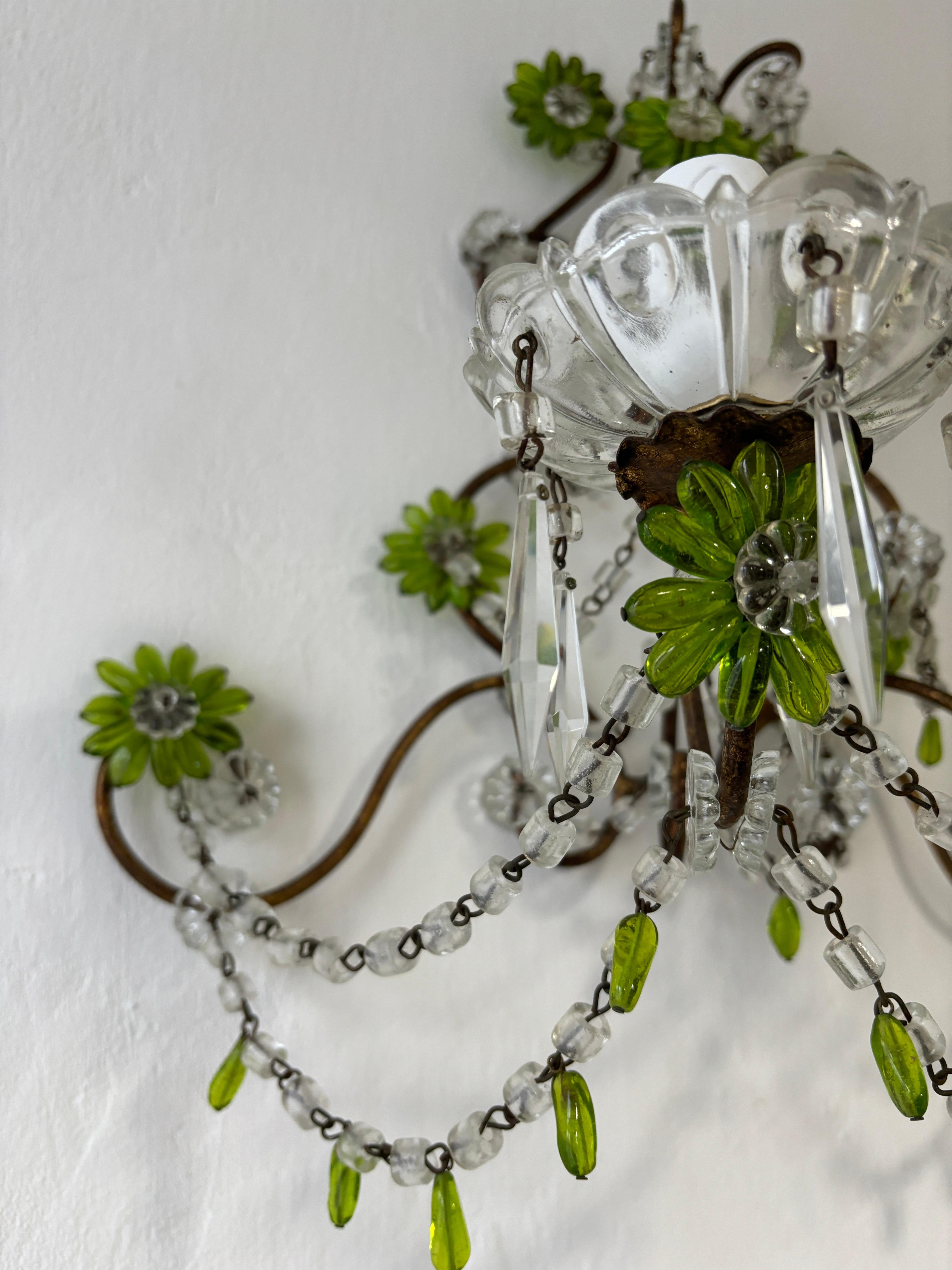 One of a Kind Green Chartreuse Murano Glass Macaroni Swags Italian Sconces 1900  For Sale 7