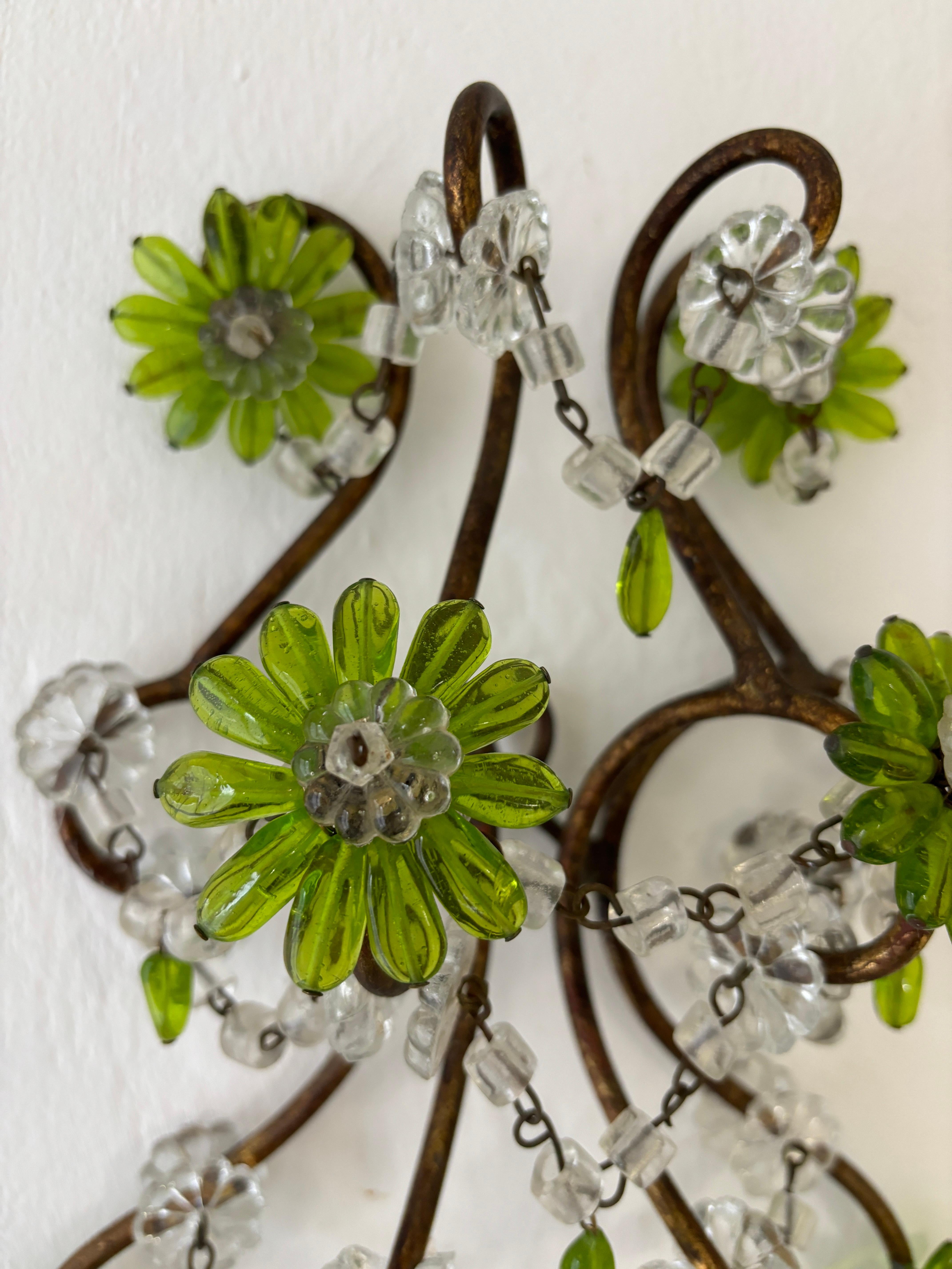 One of a Kind Green Chartreuse Murano Glass Macaroni Swags Italian Sconces 1900  For Sale 1