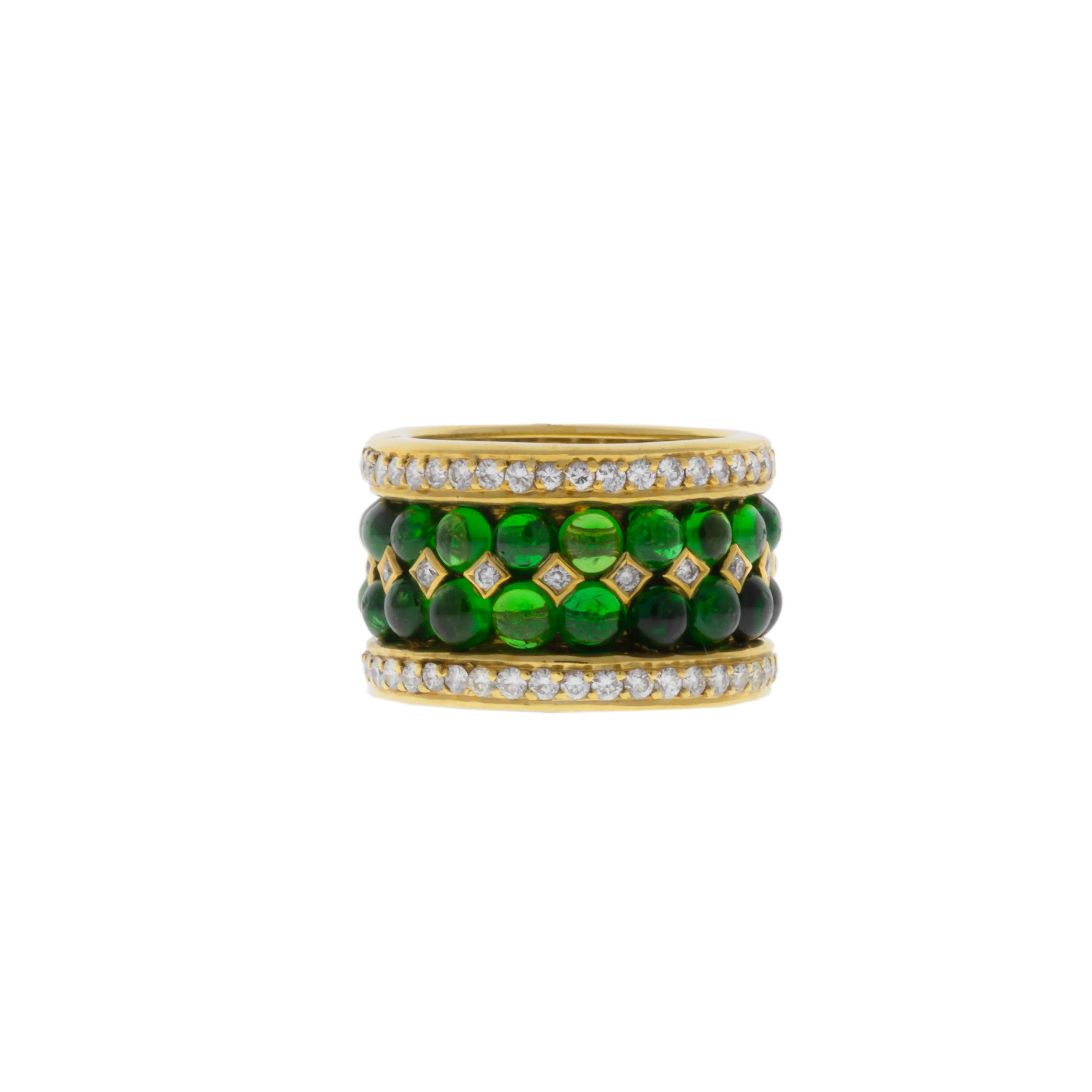 One of a Kind Green Tourmaline Cabochon and Diamond Ring In New Condition For Sale In Spartanburg, SC