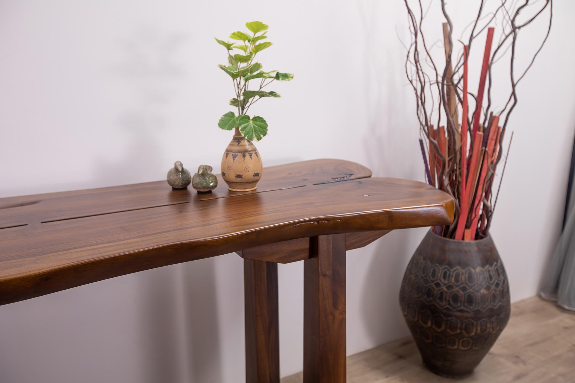 Asian One-of-a-Kind Hand Crafted Acacia Nakashima-Inspired Console Table For Sale