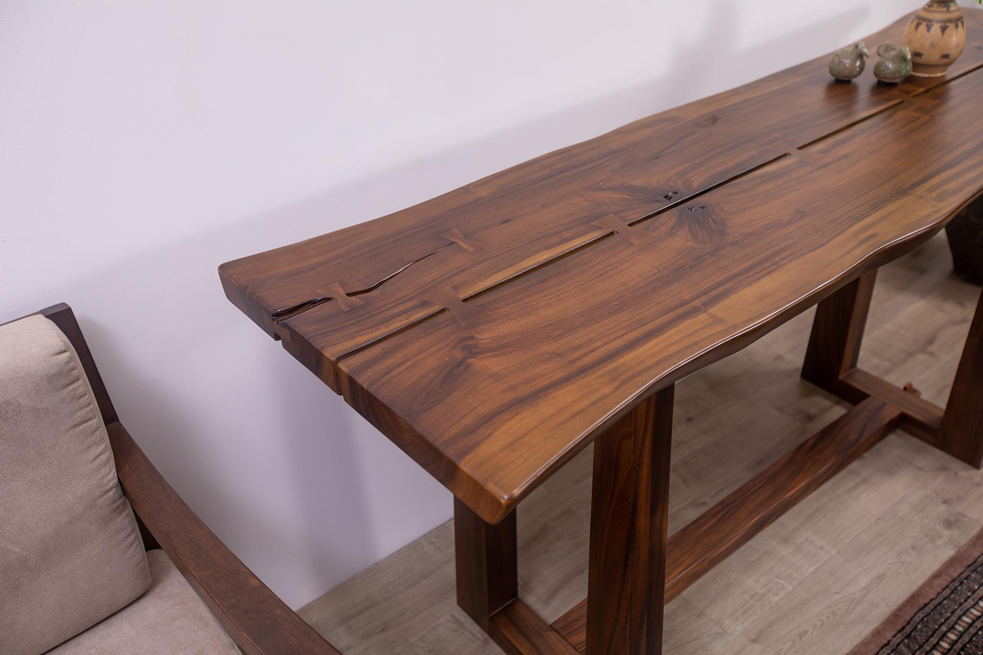 Hand-Crafted One-of-a-Kind Hand Crafted Acacia Nakashima-Inspired Console Table For Sale