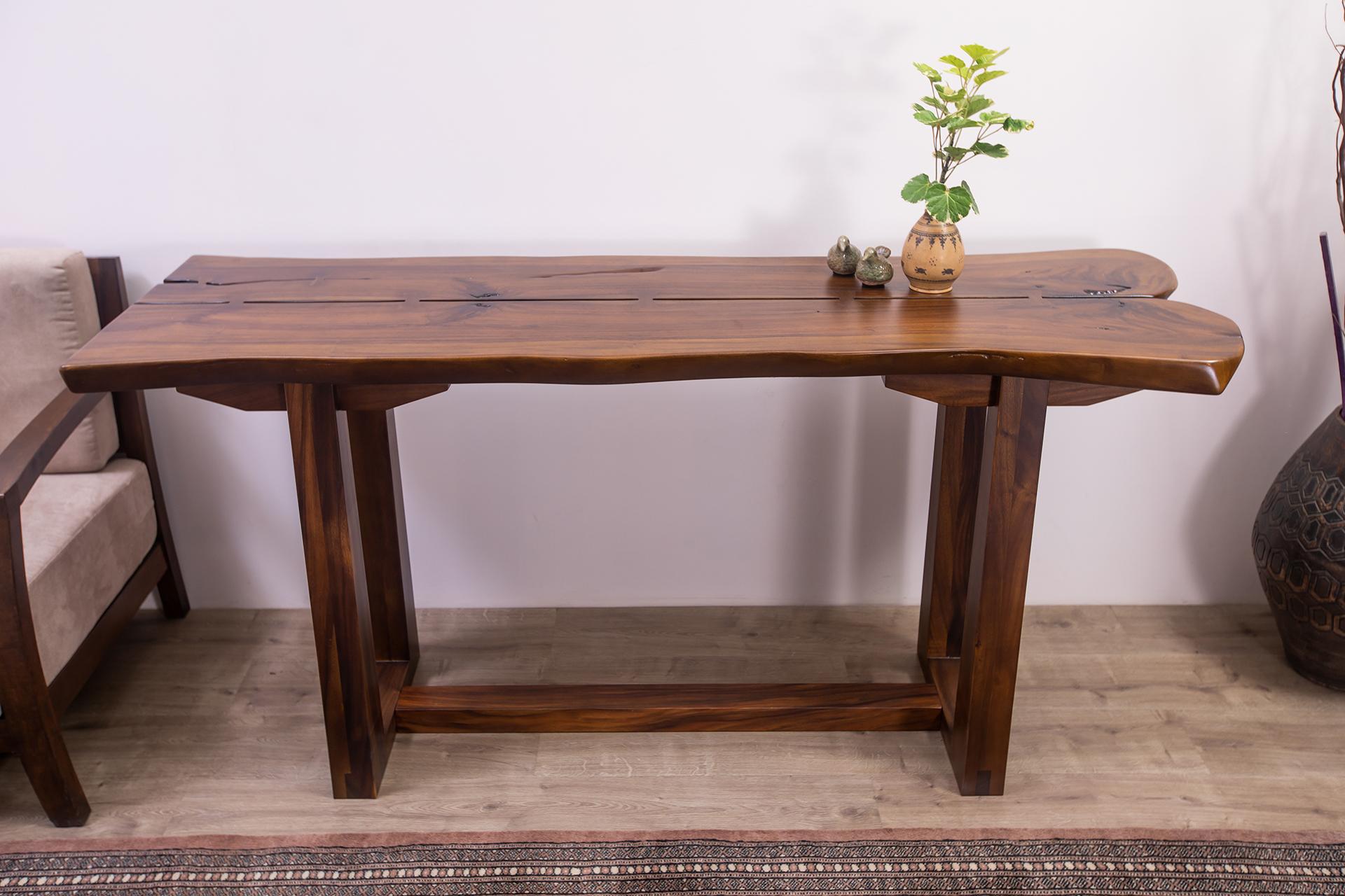 One-of-a-Kind Hand Crafted Acacia Nakashima-Inspired Console Table In New Condition For Sale In Boulder, CO