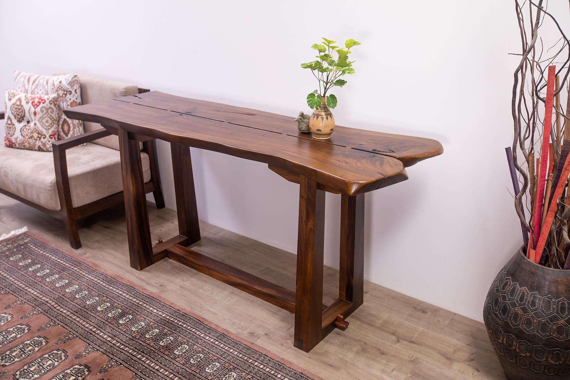 Contemporary One-of-a-Kind Hand Crafted Acacia Nakashima-Inspired Console Table For Sale