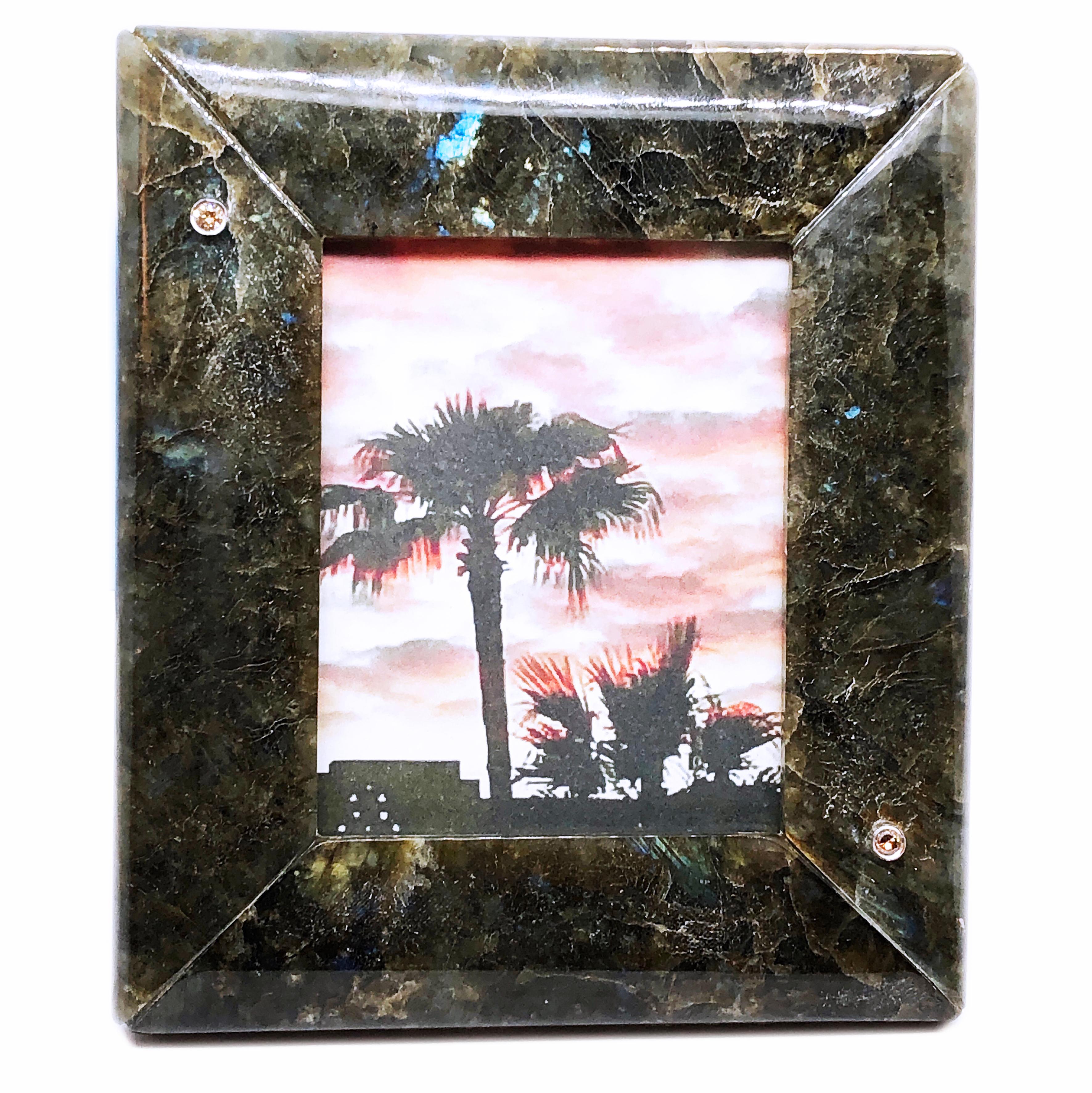 Round Cut Berca One-of-a-kind Hand Inlaid Labradorite Champagne Diamond Picture Frame