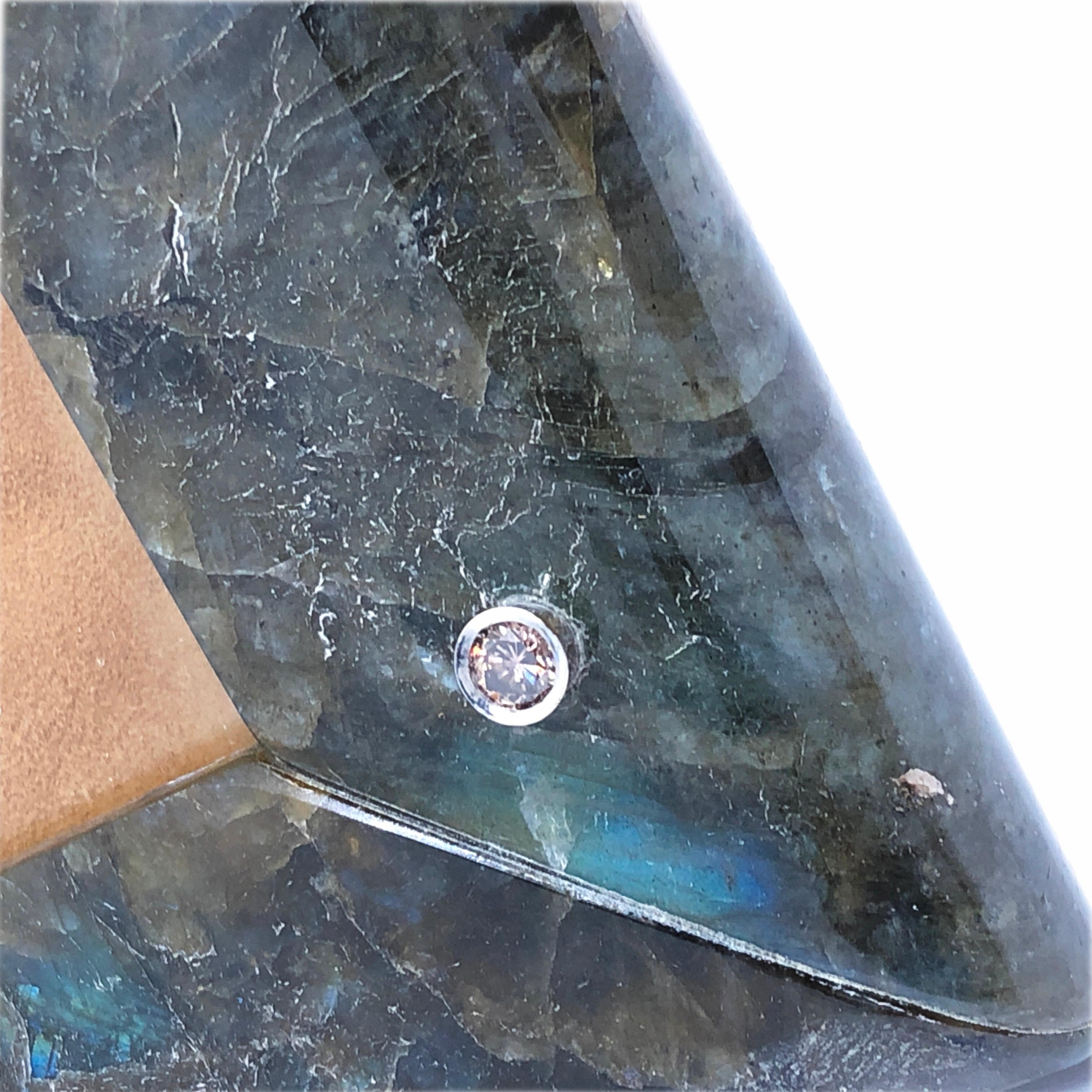 Women's or Men's Berca One-of-a-kind Hand Inlaid Labradorite Champagne Diamond Picture Frame