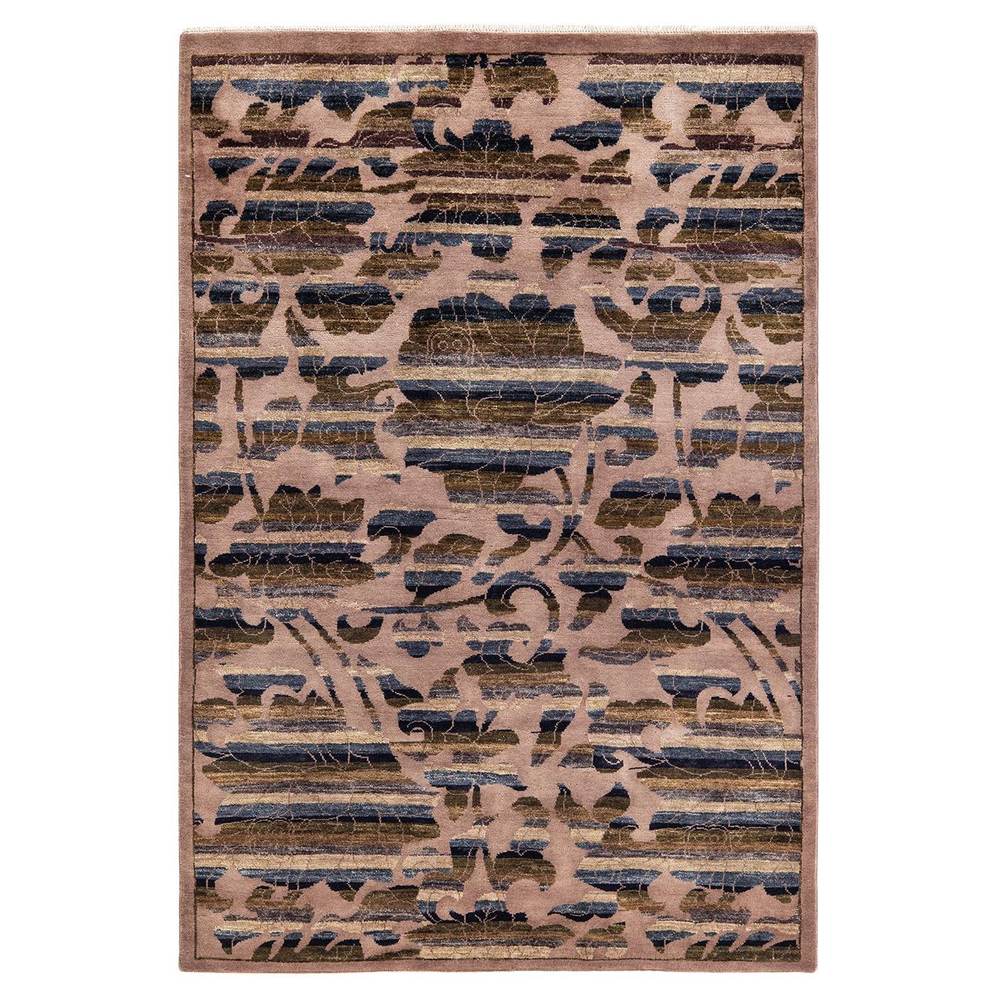 One-Of-A-Kind Hand Knotted Abstract Eclectic Beige Area Rug 4' 2" x 6' 0"