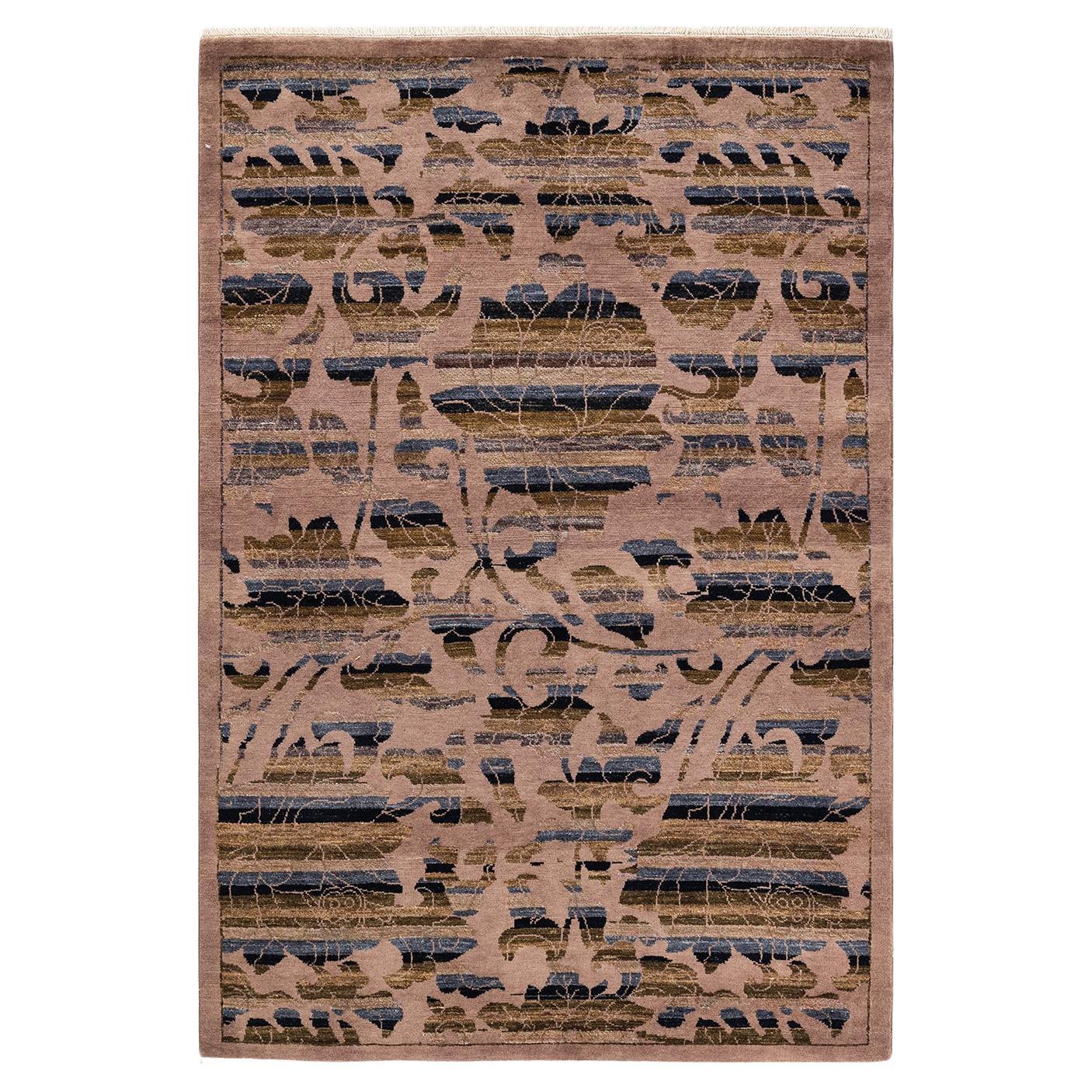 One-Of-A-Kind Hand Knotted Abstract Eclectic Beige Area Rug For Sale