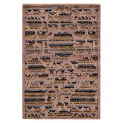 One-Of-A-Kind Hand Knotted Abstract Eclectic Beige Area Rug