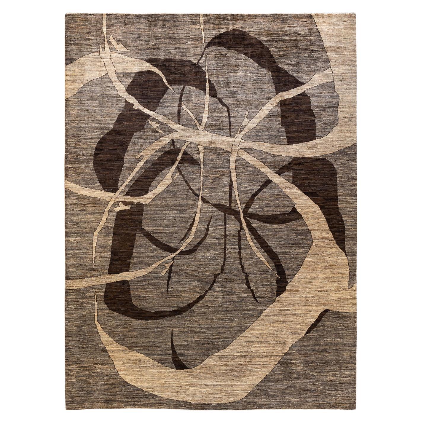 One-of-a-kind Hand Knotted Abstract Eclectic Beige Area Rug For Sale