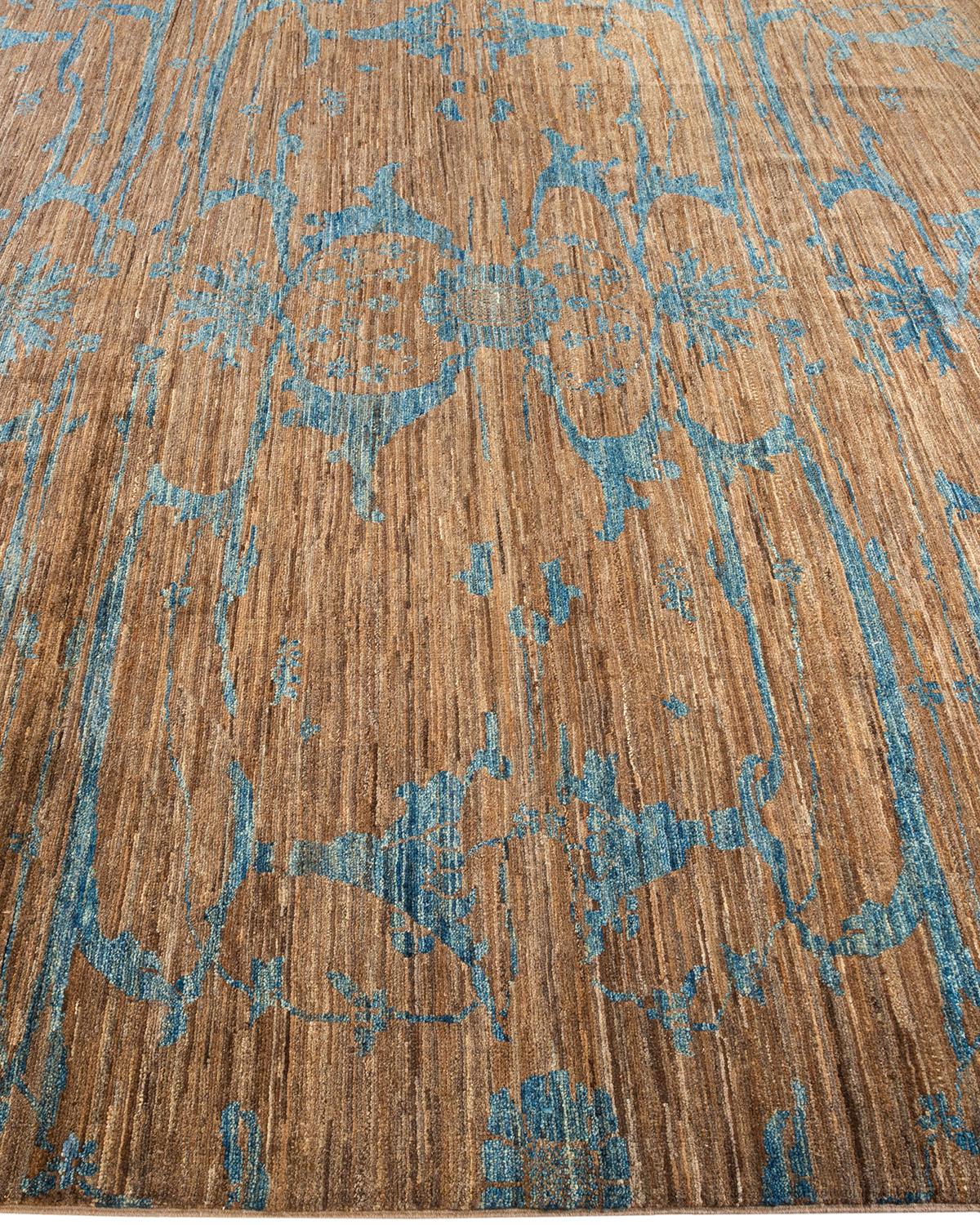 Tapis marron abstrait et éclectique noué à la main, unique en son genre Neuf - En vente à Norwalk, CT