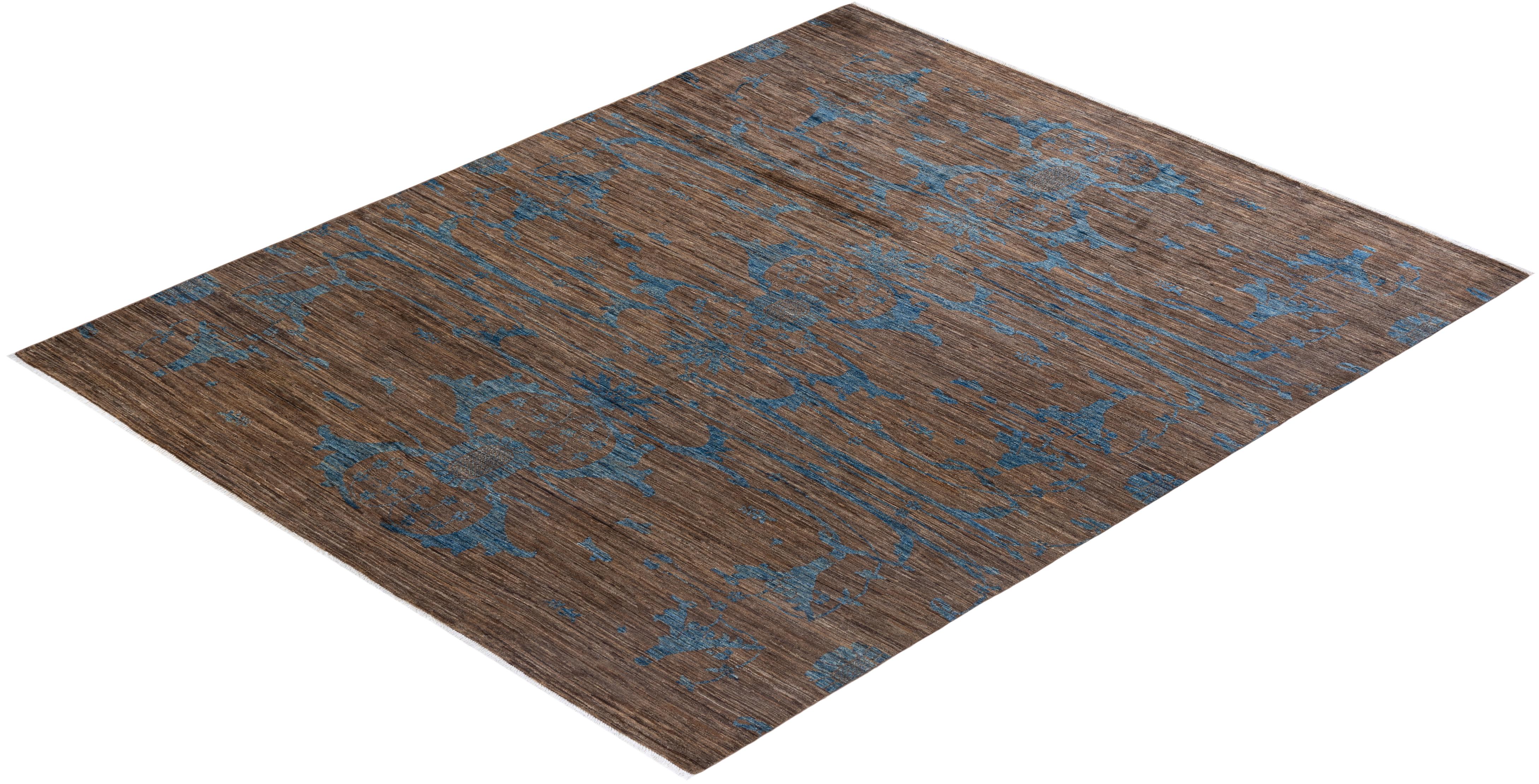 One-Of-A-Kind Hand Knotted Abstract Eclectic Brown Area Rug For Sale 2
