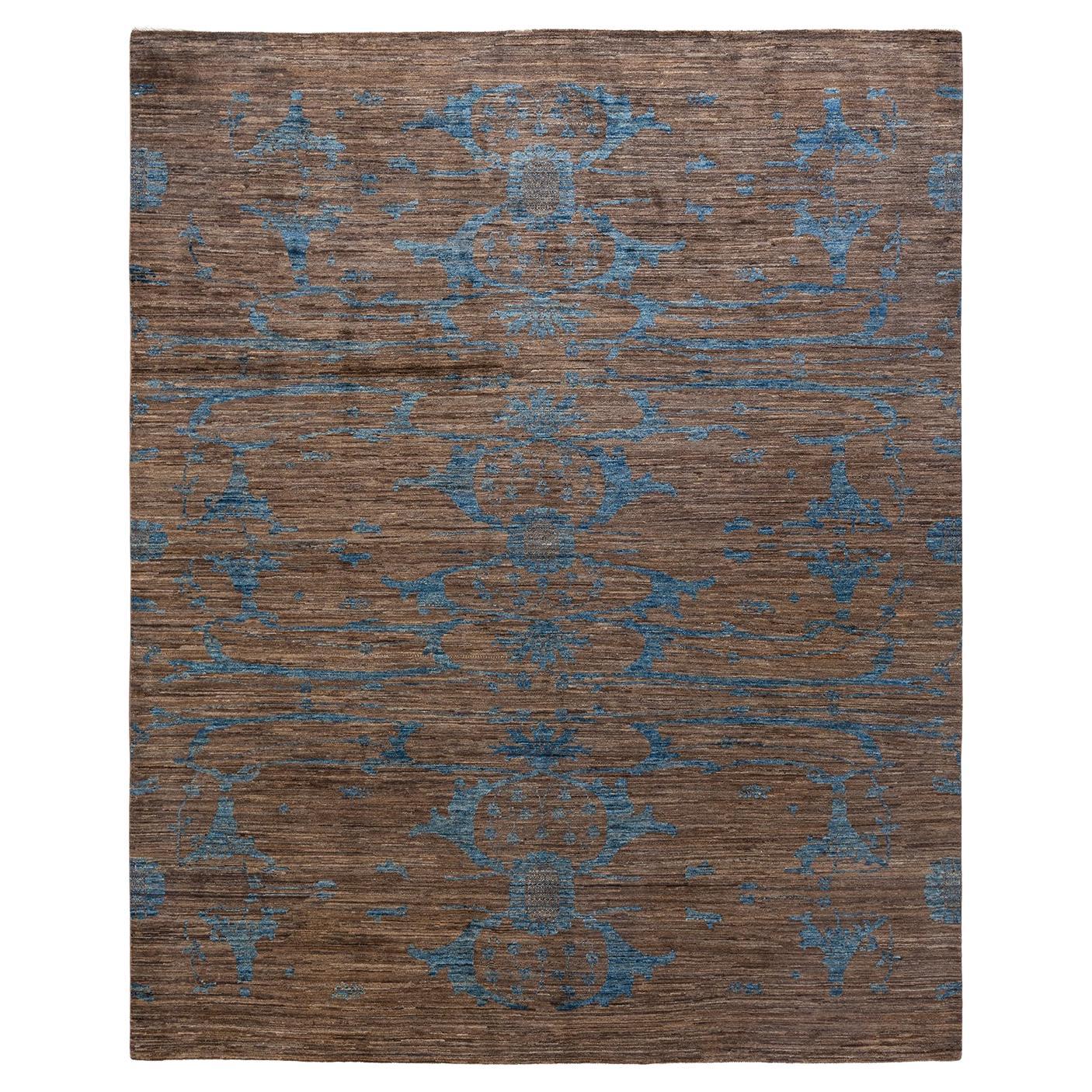 One-Of-A-Kind Hand Knotted Abstract Eclectic Brown Area Rug For Sale