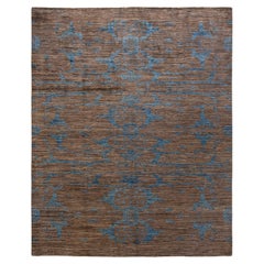 Tapis marron abstrait et éclectique noué à la main, unique en son genre