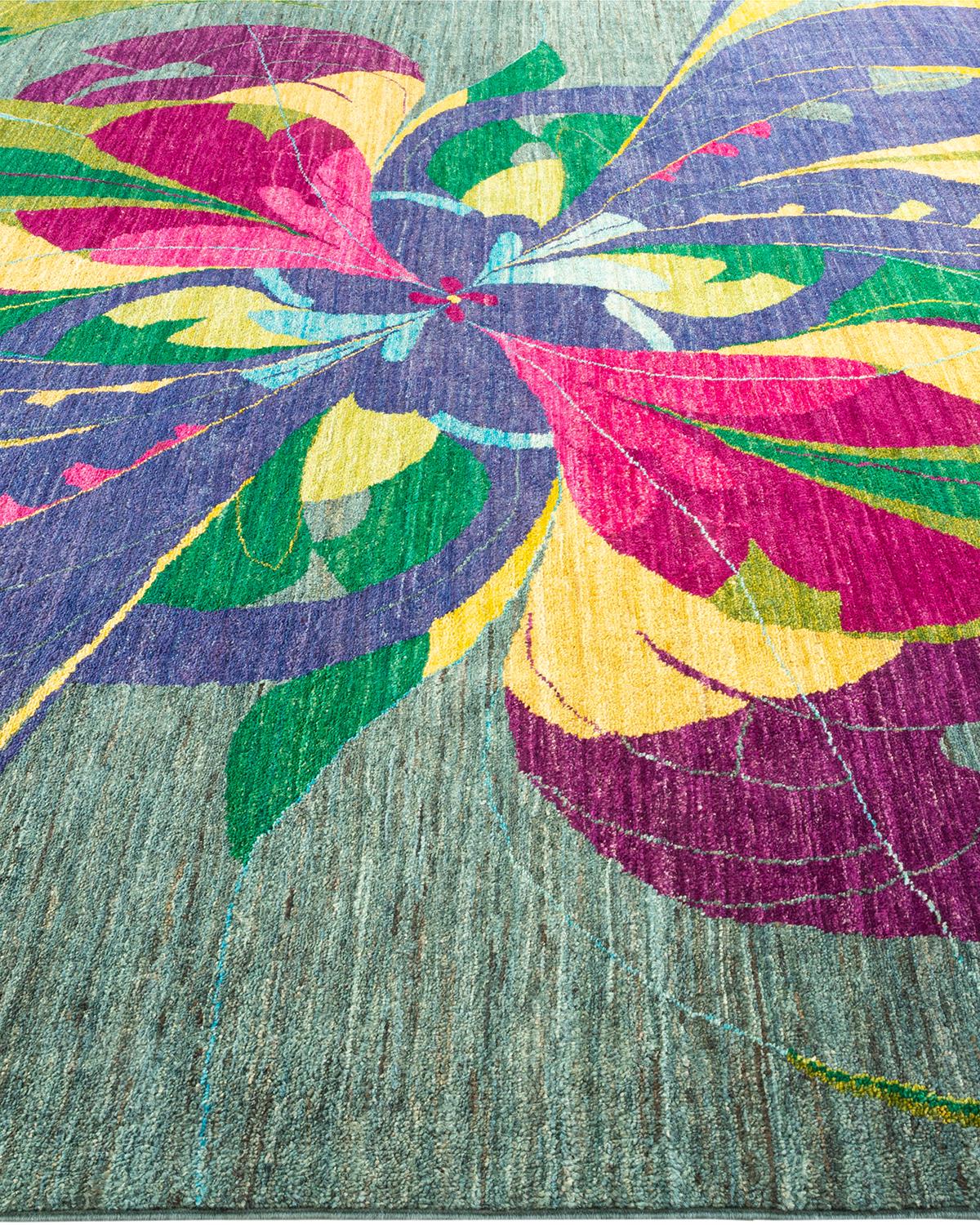 Handgeknüpfter abstrakter, eklektischer grauer Teppich, Unikat im Zustand „Neu“ im Angebot in Norwalk, CT