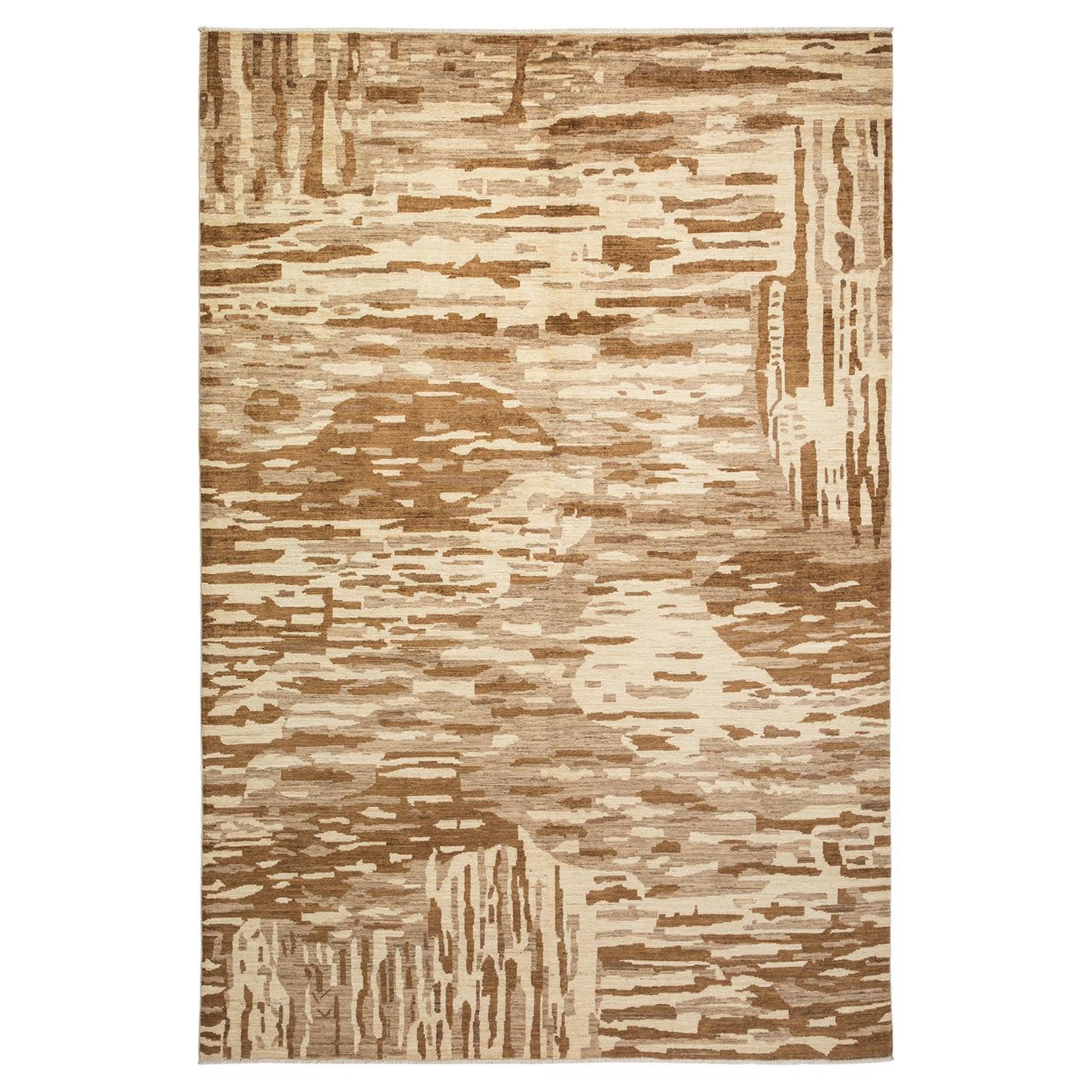 Tapis unique en son genre, noué à la main, ivoire abstrait et éclectique
