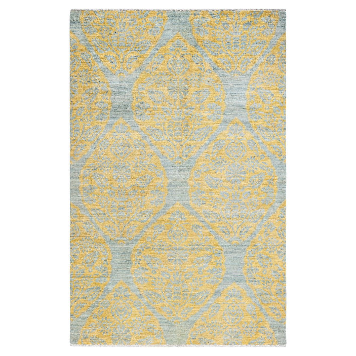 One-of-a-kind Hand Knotted Abstract Eclectic Light Blue Area Rug For Sale