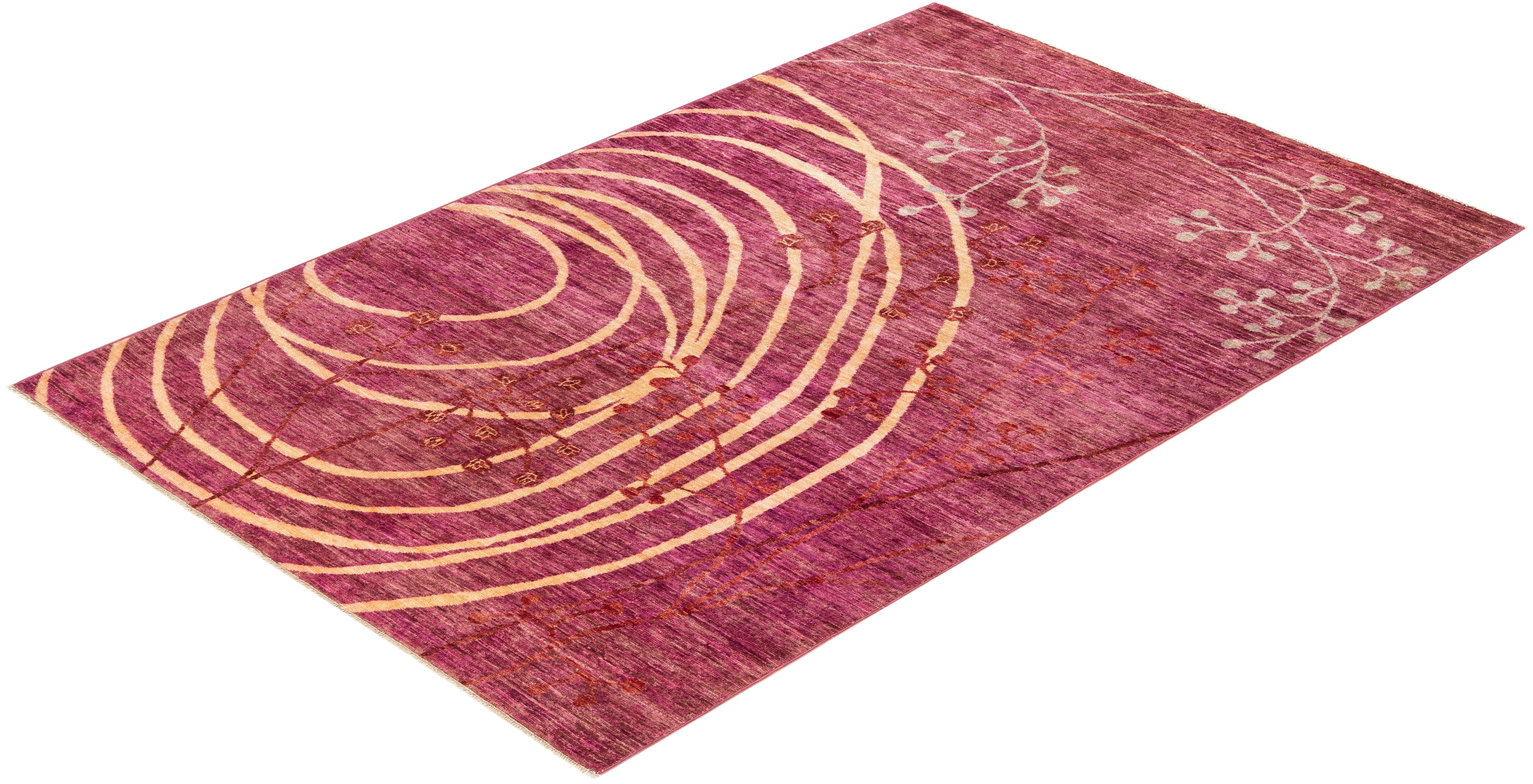 One-of-a-kind Hand Knotted Abstract Eclectic Pink Area Rug 2