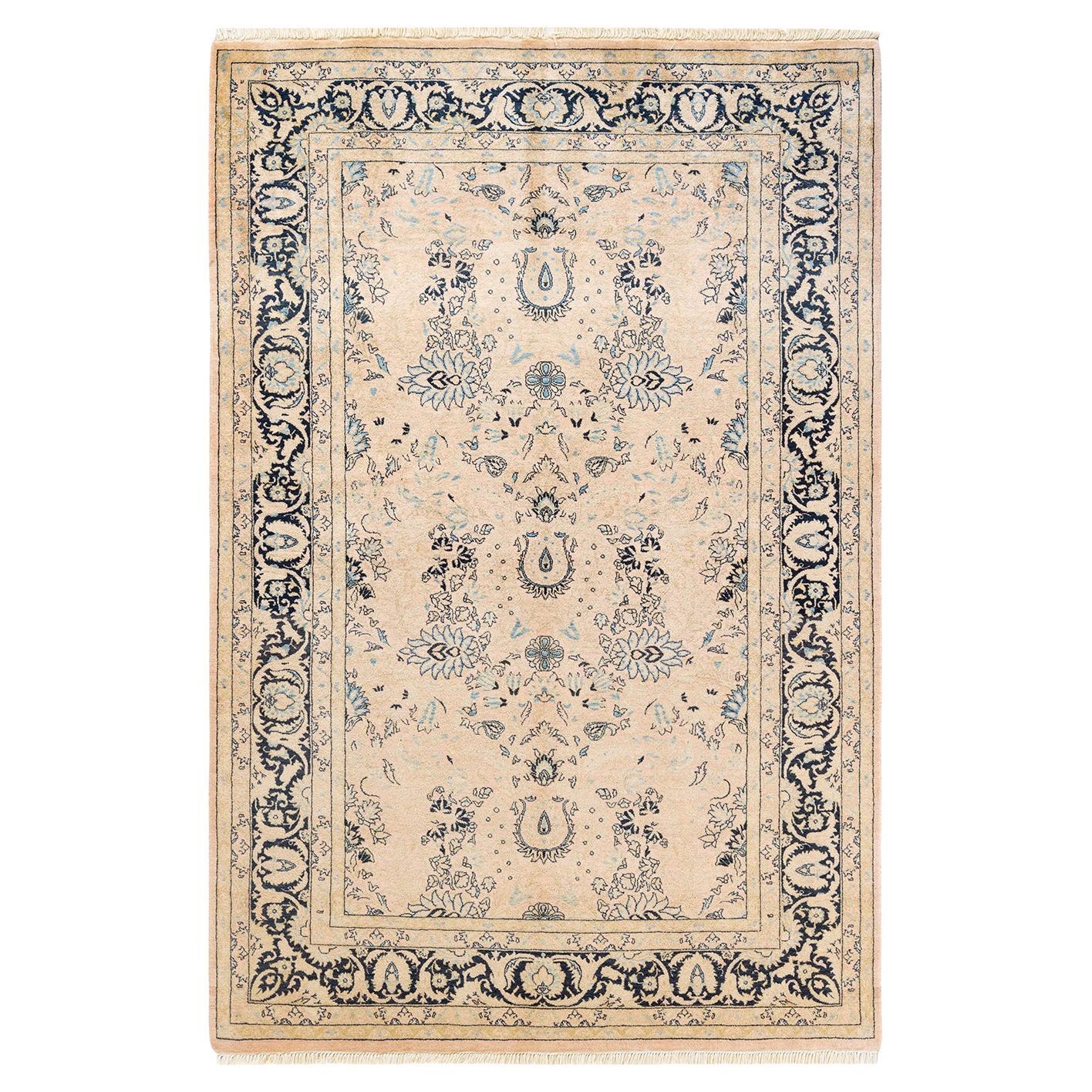 One-of-a-Kind Hand Knotted Abstract Mogul Beige Area Rug For Sale