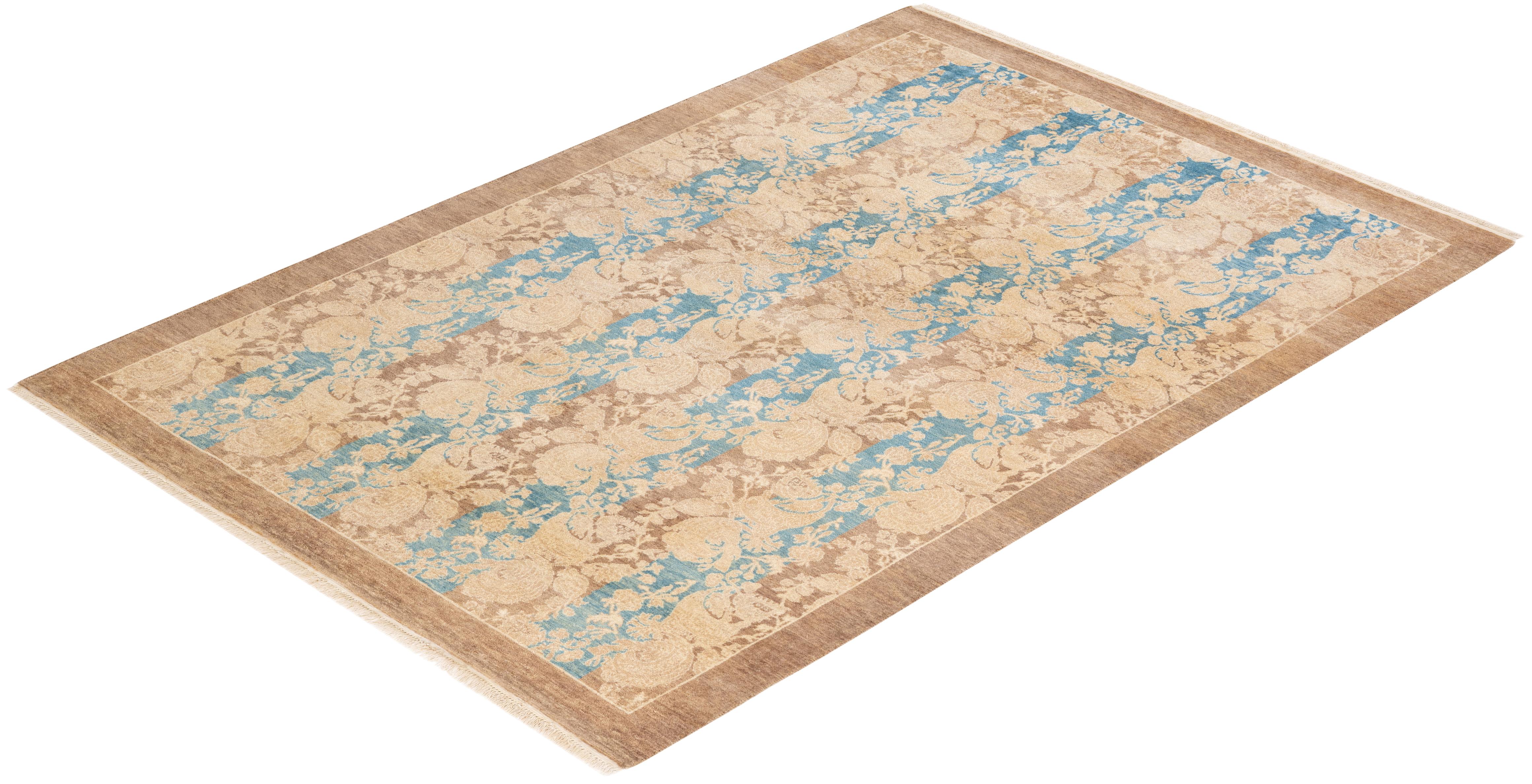 One-of-a-Kind Hand Knotted Abstract Mogul Brown Area Rug For Sale 2