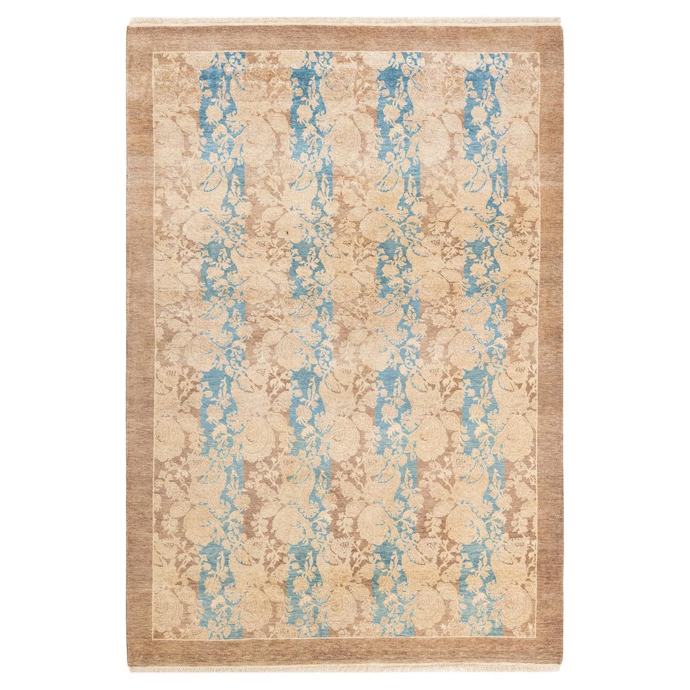 One-of-a-Kind Hand Knotted Abstract Mogul Brown Area Rug For Sale