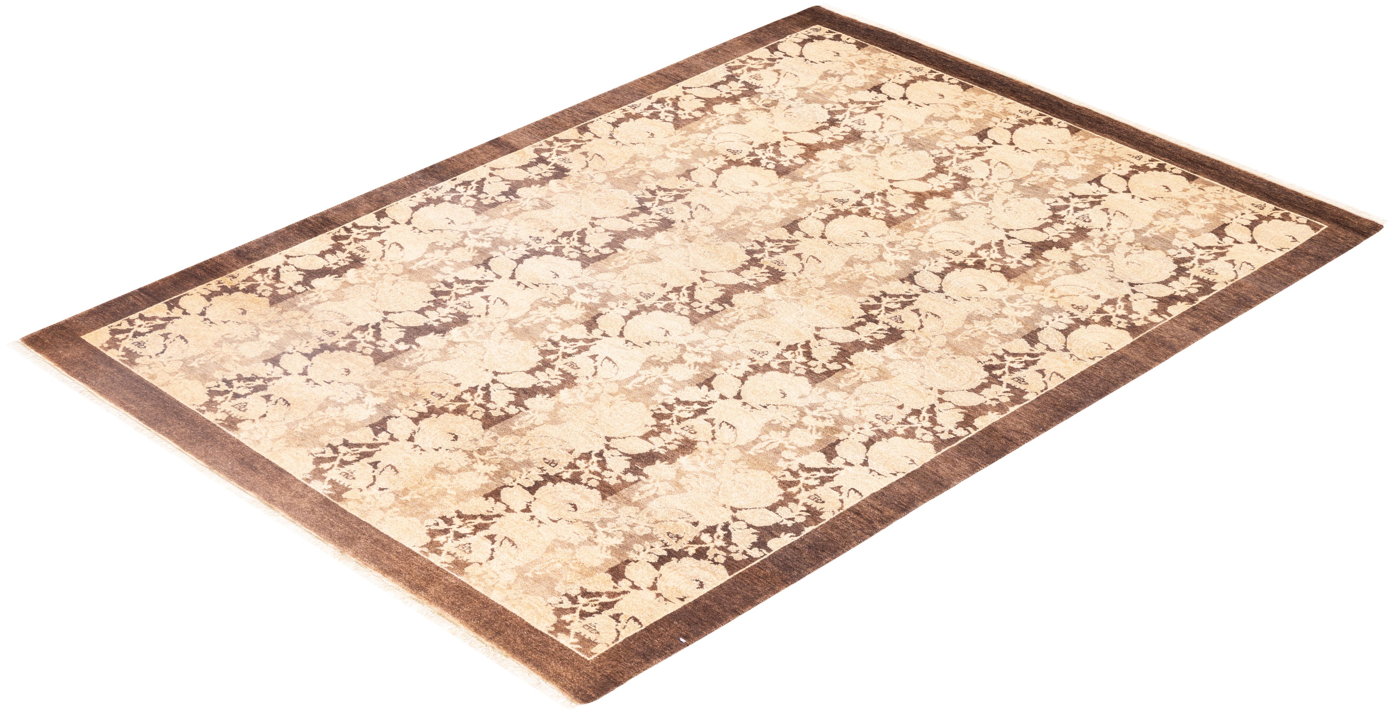 One-of-a-kind Hand Knotted Abstract Mogul Brown Area Rug For Sale 2