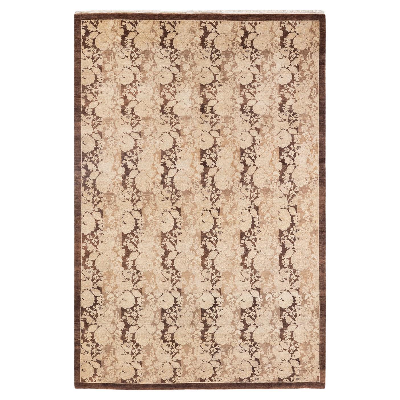 One-of-a-kind Hand Knotted Abstract Mogul Brown Area Rug For Sale