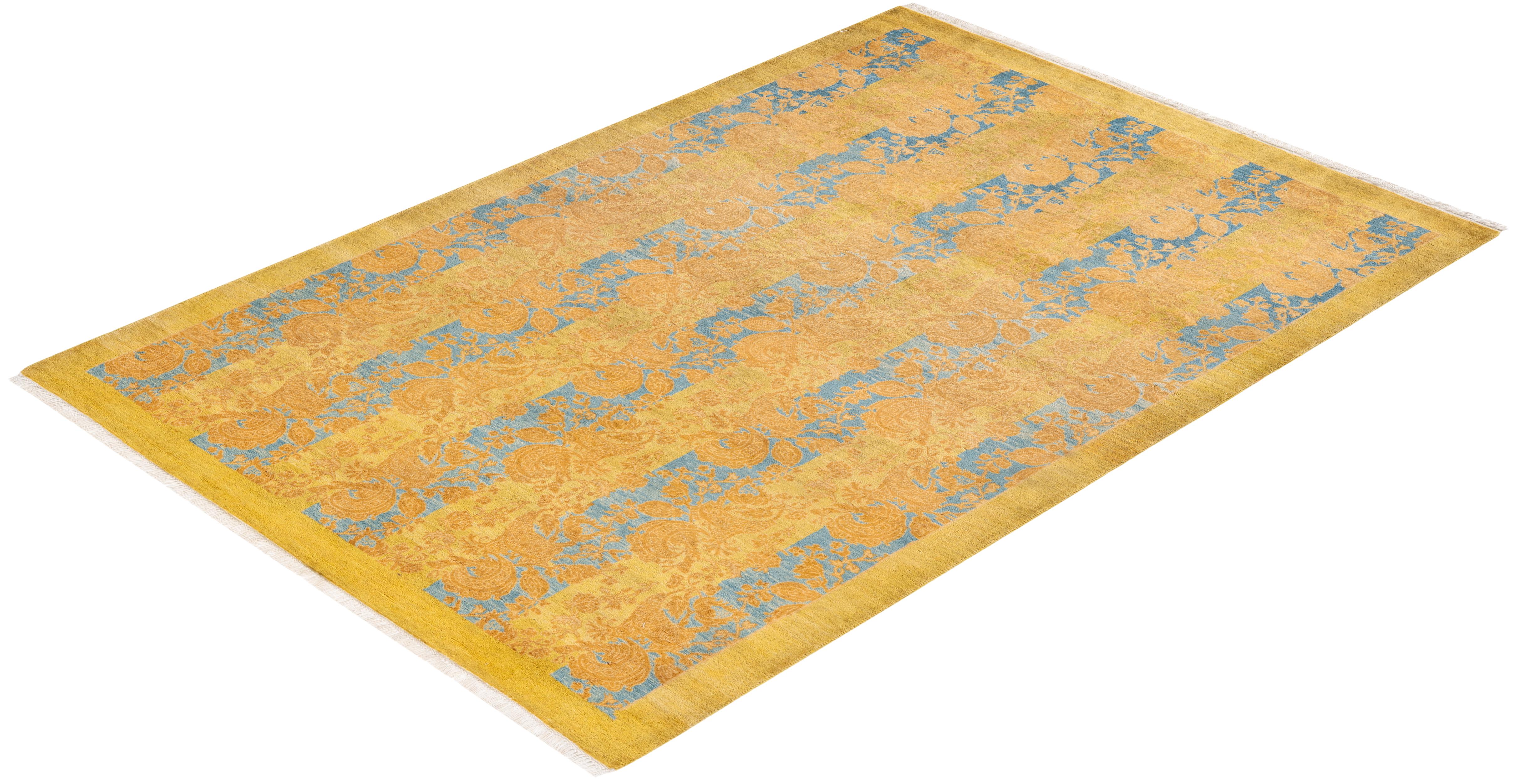 One-of-a-kind Hand Knotted Abstract Mogul Green Area Rug For Sale 2