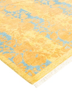 Alfombra verde Mogul Abstracta Anudada a Mano Única 4' 8" x 6' 10"