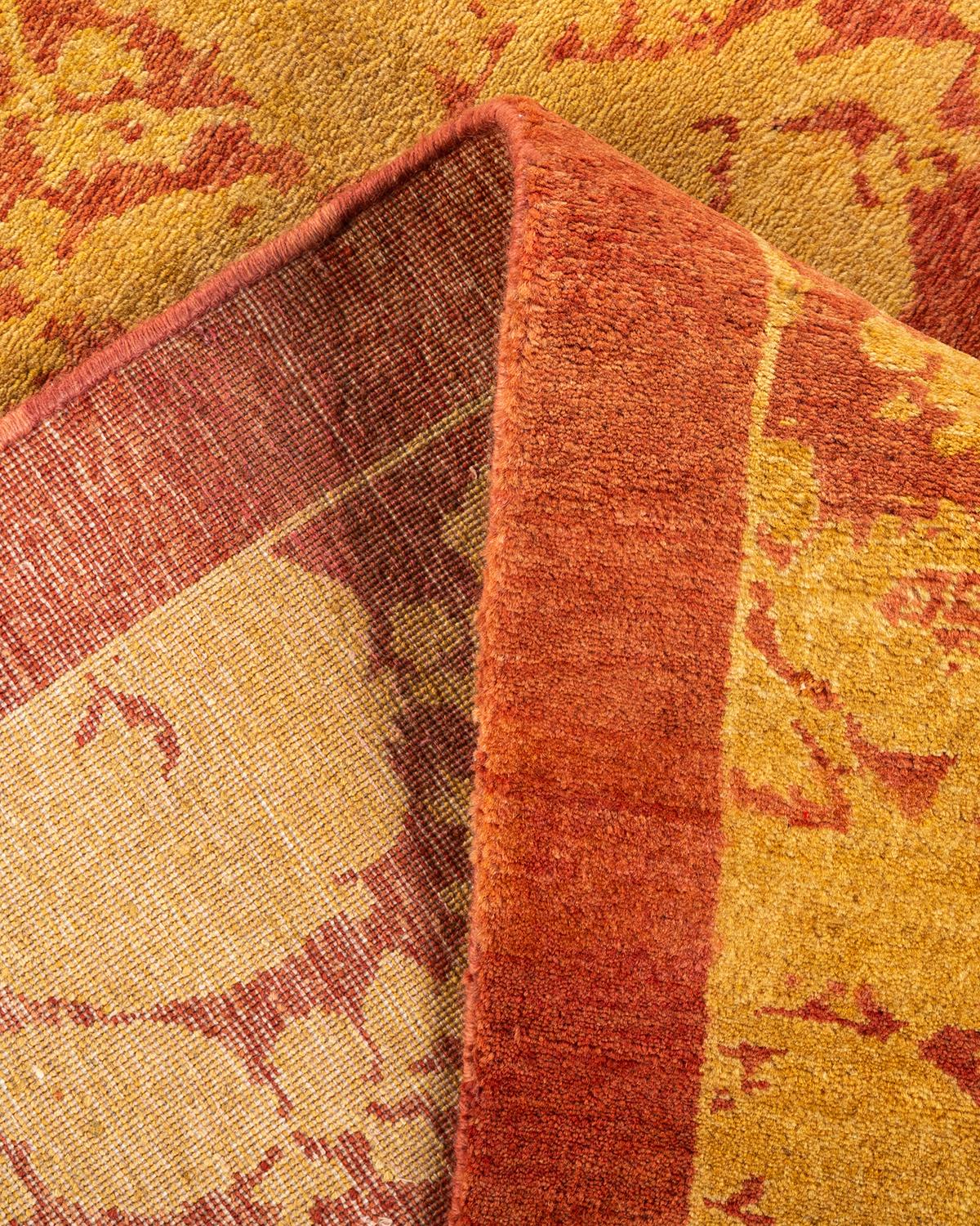 Laine Tapis rose moghol abstrait noué à la main, unique en son genre en vente