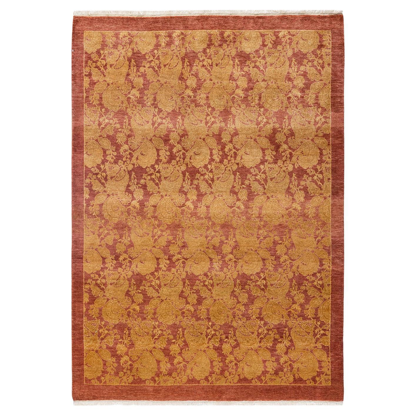 One-of-a-kind Hand Knotted Abstract Mogul Pink Area Rug