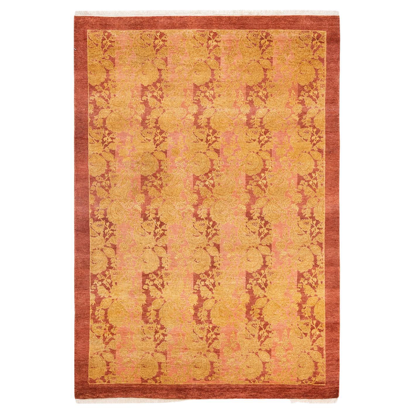 One-of-a-kind Hand Knotted Abstract Mogul Pink Area Rug For Sale