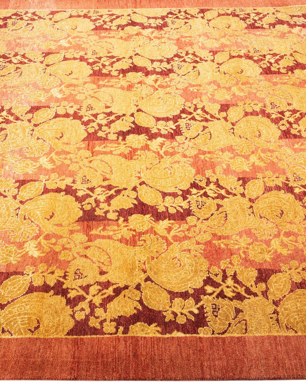 One-of-a-kind Hand Knotted Abstract Mogul Pink Area Rug In New Condition For Sale In Norwalk, CT
