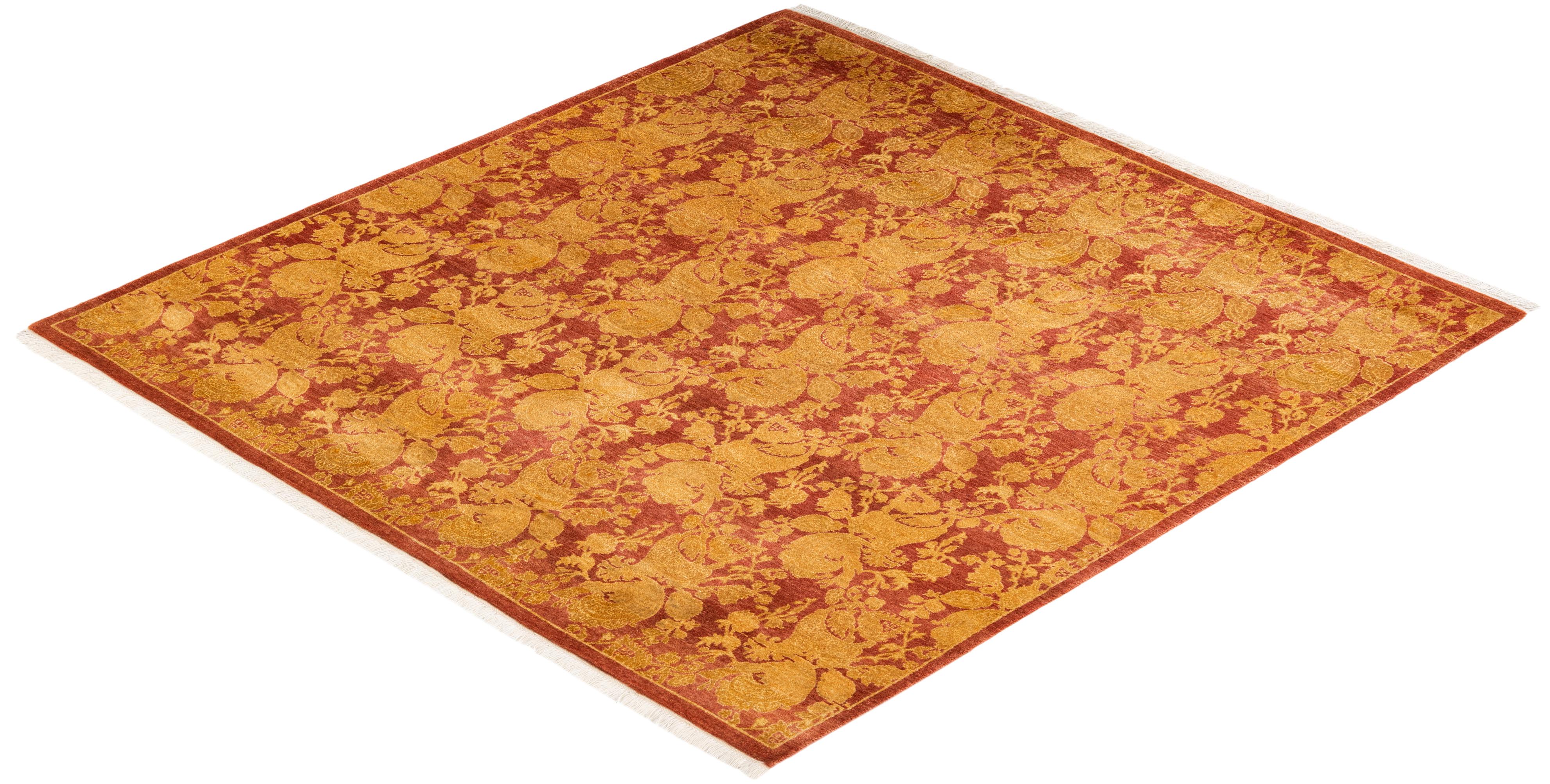 Einzigartiger handgeknüpfter abstrakter Mogul-Rosa-Teppich, 2,13 m x 2,13 m, Unikat im Angebot 2