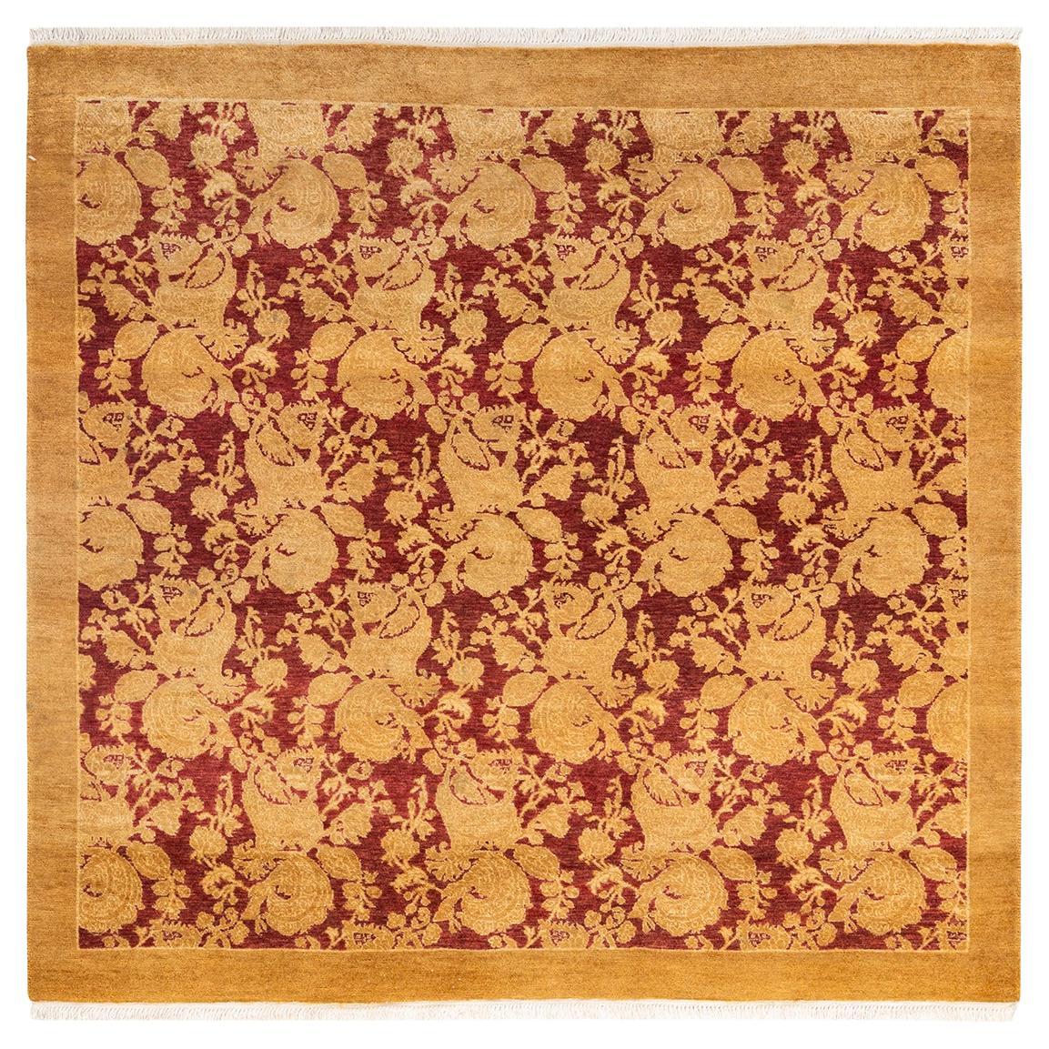 One-of-a-kind Hand Knotted Abstract Mogul Yellow Area Rug For Sale