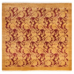 Einzigartiger handgeknüpfter abstrakter gelber Mogul-Teppich