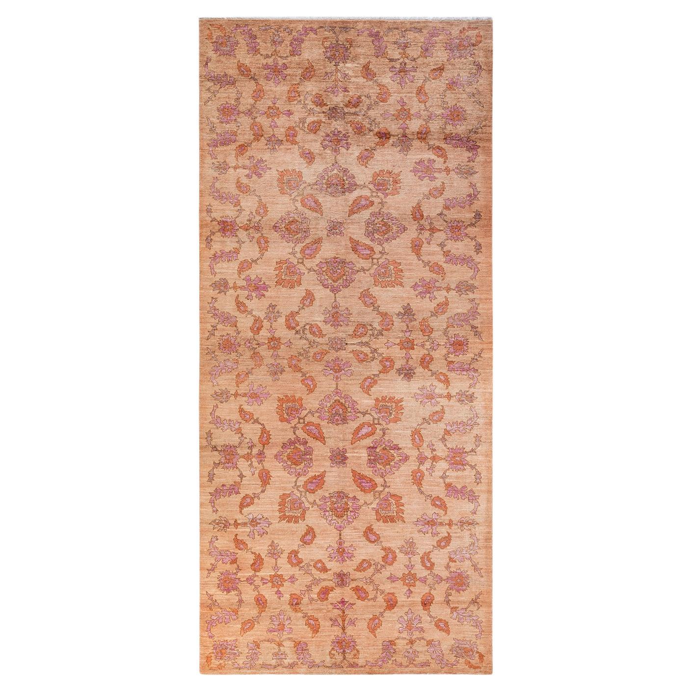 One-of-a-kind Hand Knotted Abstract Oushak Beige Area Rug For Sale