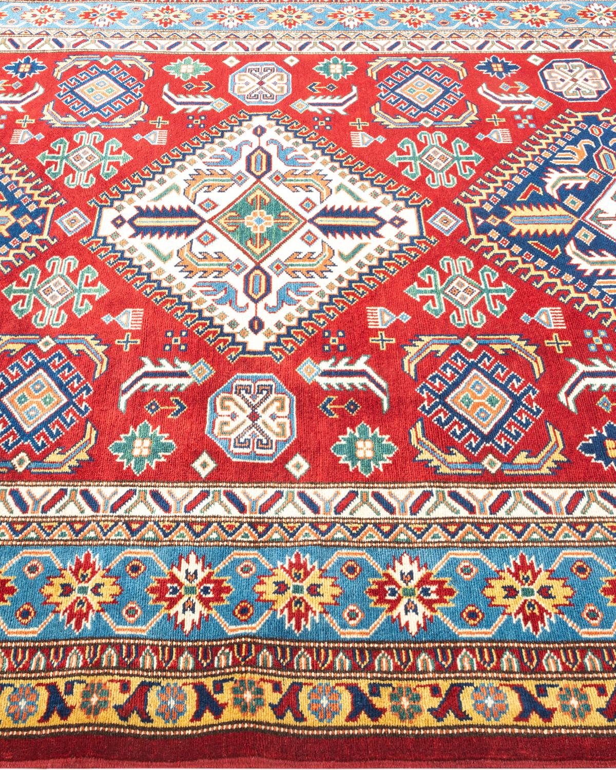 One-Of-A-Kind Hand Knotted Bohemian Floral Tribal Red Area Rug 5' 2