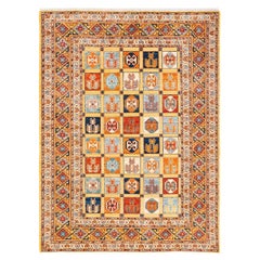 One-of-a-kind Hand Knotted Bohemian Floral Tribal Yellow Area Rug