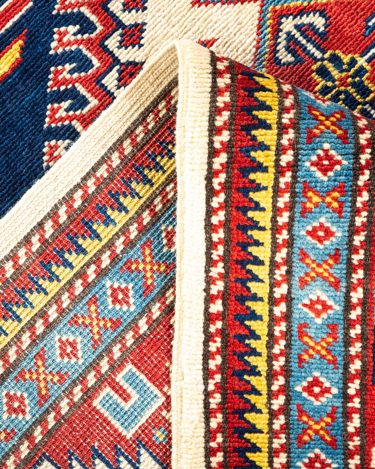 Wool One-Of-A-Kind Hand Knotted Bohemian Ikat Tribal Ivory Area Rug 4' 4