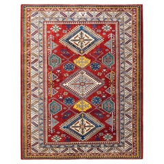 One-of-a-kind Hand Knotted Bohemian Ikat Tribal Red Area Rug