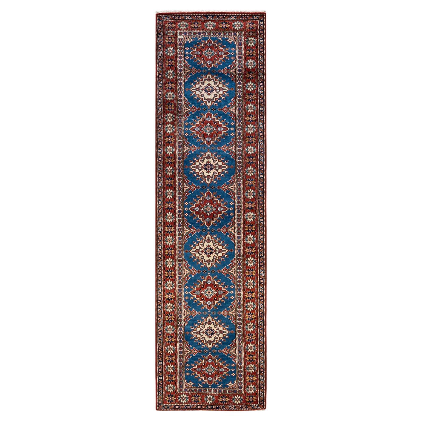 One-of-a-kind Hand Knotted Bohemian Oriental Tribal Blue Area Rug