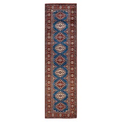 One-of-a-kind Hand Knotted Bohemian Oriental Tribal Blue Area Rug